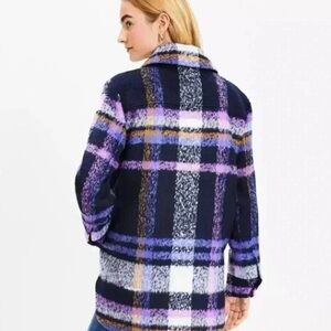 LOFT Purple and Blue Plaid Oversized Jacket